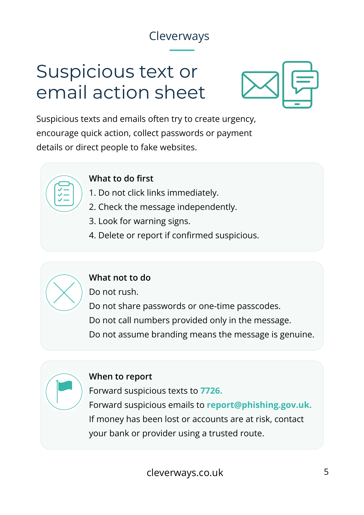 Preview of the suspicious text or email action sheet