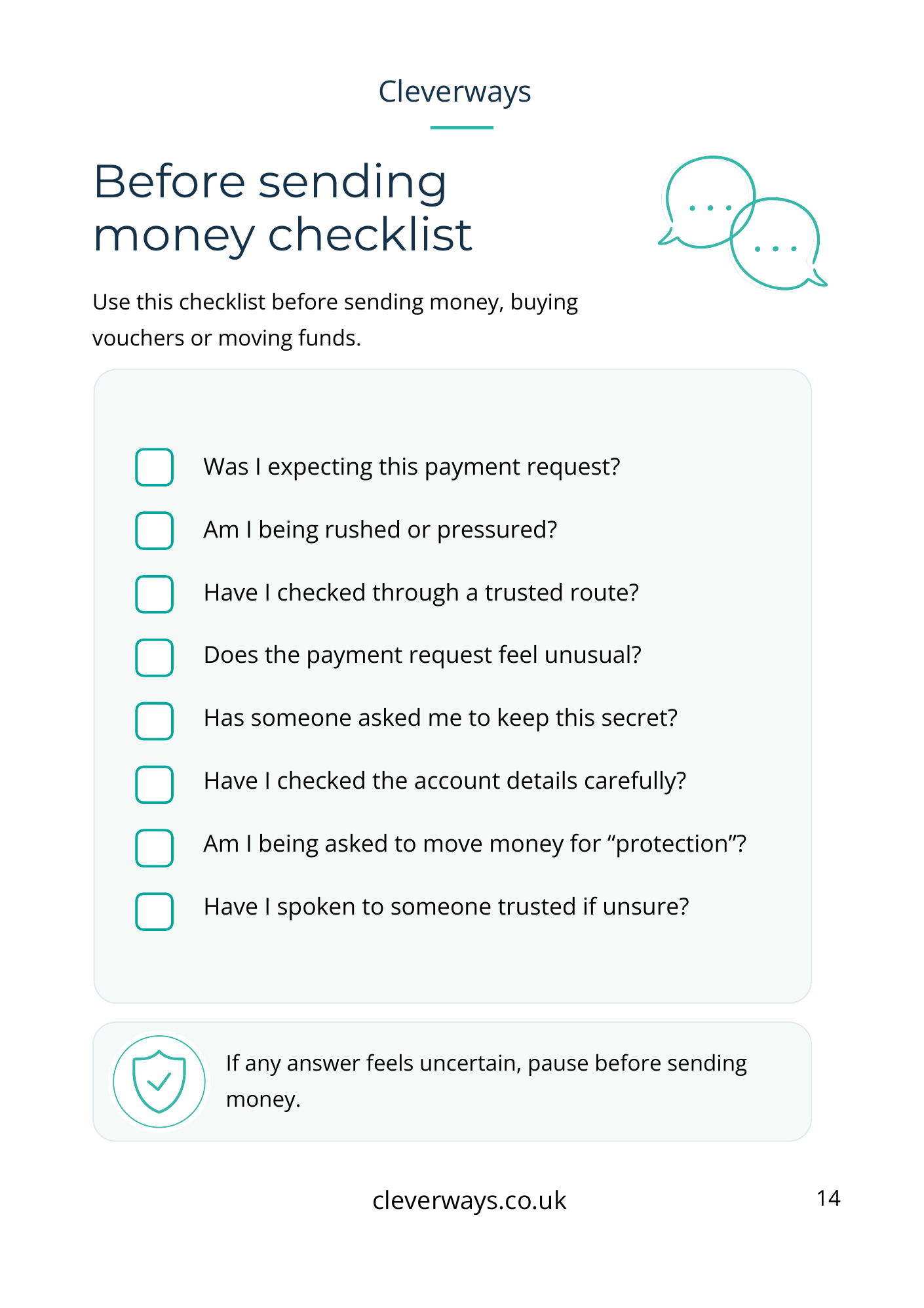 Preview of the scam safety checklist